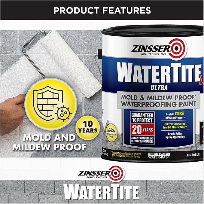 1 gal Zinsser 270267 White WaterTite-LX Mold & Mildew-Proof Waterproofing Paint