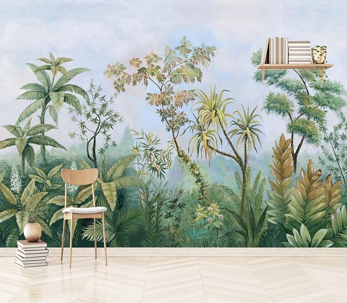 Cliouar-Tropical Plants Southeast Asia Oil Painting Forest Wallpaper Mural Bedroom Living Room Decoration 158" x 110"(Not Peel and Stick)