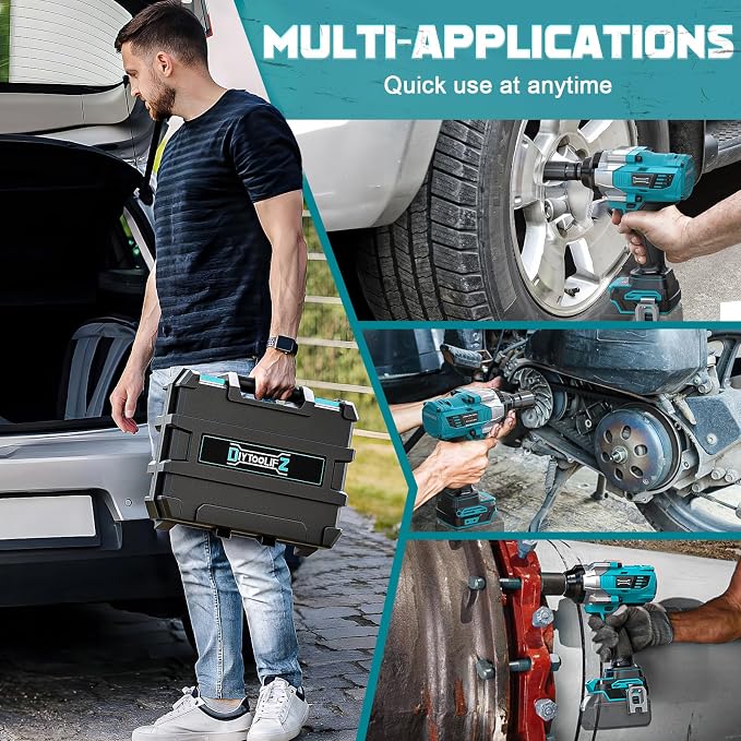DIYtoolifz Cordless Impact Wrench 1/2 inch for Makita 18v Battery, 900FT-LBS (1200N.m) Brushless Electric Impact Gun, High Torque Power Impact Driver with 6Pcs Sockets & Storage Case (Tool Only)