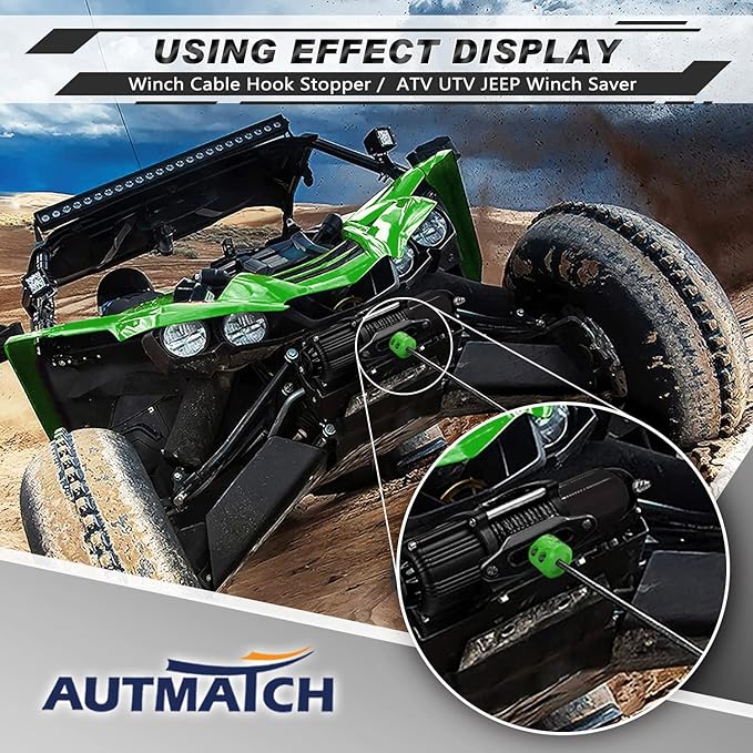 AUTMATCH Winch Cable Hook Stopper (2 Pack), Silicone Rubber Winch Stopper for Wire & Synthetic Rope, Winch Line ATV UTV, Shock Absorbent, Prevent Pulling Bounce and Abrasion, Green