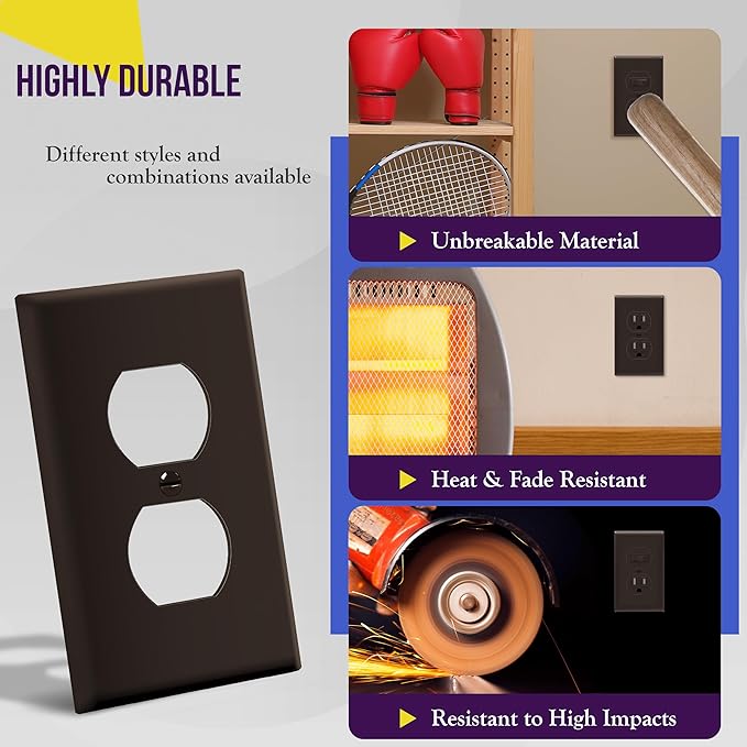 ENERLITES Duplex Receptacle Outlet Wall Plate, Gloss Finish, Size 1-Gang 4.50" x 2.76", Unbreakable Polycarbonate Thermoplastic, UL Listed, 8821-BR-10PCS, Brown (10 Pack)