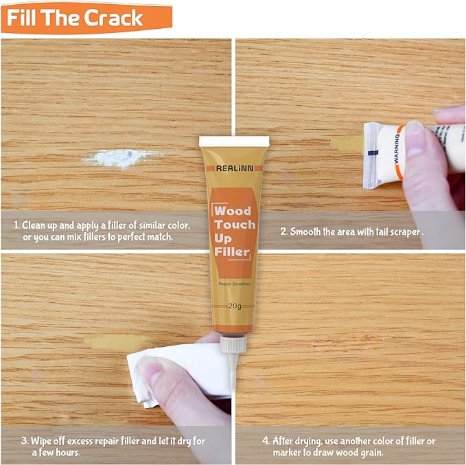 REALINN Wood Furniture Repair Kit- Set of 28 - Touch Up Markers, Fillers with Wood Putty - Repair Scratch, Cracks, Hole, Discoloration for Wooden Door, Floor, Table, Cabinet