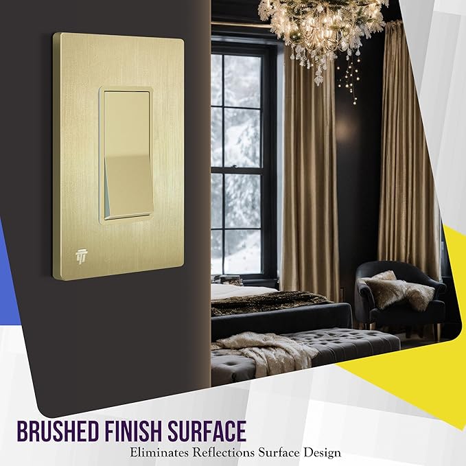 ENERLITES Elite Series Screwless Decorator Wall Plate Child Safe Outlet Cover, Glossy, Size 1-Gang 4.68" H x 2.93" L, Unbreakable Polycarbonate Thermoplastic, SI8831-BGD-10PCS, Brushed Gold (10 Pack)