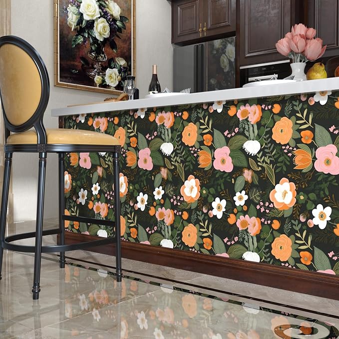Danodoi Dark Green Vintage Floral Peel and Stick Wallpaper 17.5" x 118" | Waterproof Vinyl Self Adhesive Removable Renter Friendly Floral Contact Paper