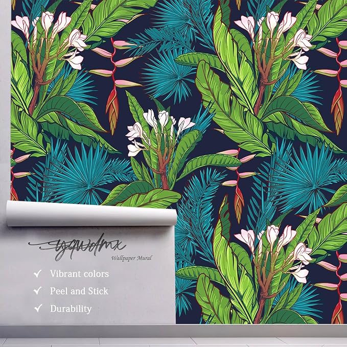 YQWDMX - Tropical Jungle Peel and Stick Wallpaper Green Leaves self-Adhesive Mural for Bedroom ZY13 M