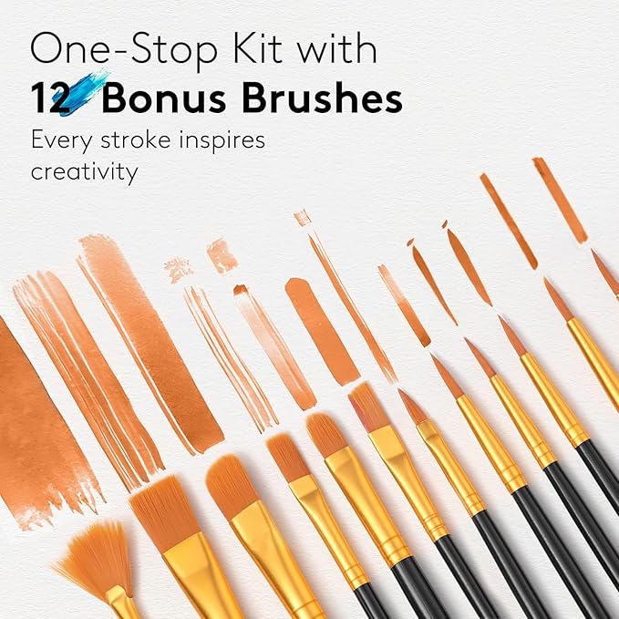 TMOL Acrylic Paint Set, 24 Colors (2 oz/Bottle) with 12 Art Brushes, Art Supplies for Painting Canvas, Wood, Ceramic & Fabric, Rich Pigments Lasting Quality for Beginners, Students & Professional Artist