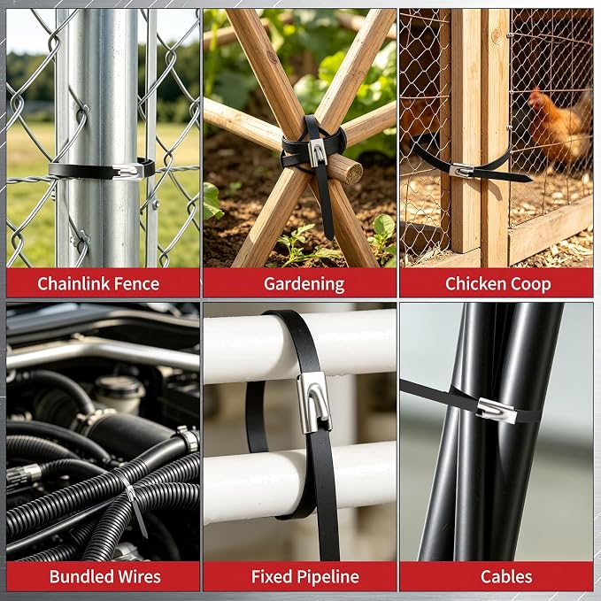 Stainless Steel Zip Ties Kit with 150 Metal Cable Ties & Metal Cable Tie Wrap Gun, Heavy Duty Outdoor Fastening Tool for Exhaust Pipe, Chain Link Fence, Auto Repair, Industrial Cable Binding