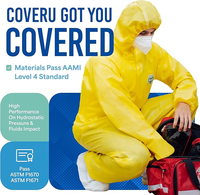 Medtecs Hazmat Suits - 6 Sizes Options - Disposable Coveralls Suit, Medical Protective Coverall PPE Hazmat Suits