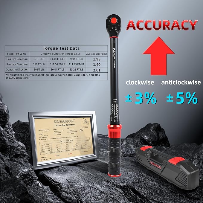 3/8-Inch Drive Torque Wrench 10-110ft.lb/13.56-149.14Nm | ±3% Precision Dual Direction Torque Wrenches with 72-Tooth Dual Range Scales with Ft.Lbs and N.m