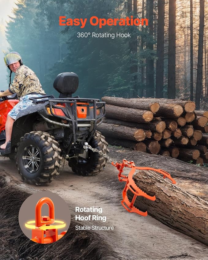 VEVOR 28in Log Lifting Tongs, 4-Claw Log Tongs, Heavy Duty Steel Log Grapple, 1000LBS Lifting Capacity, Swivel Log Graper Timber, Eagle Claw Design, Log Skidding Tongs for Trucks, Tractors, Forklifts