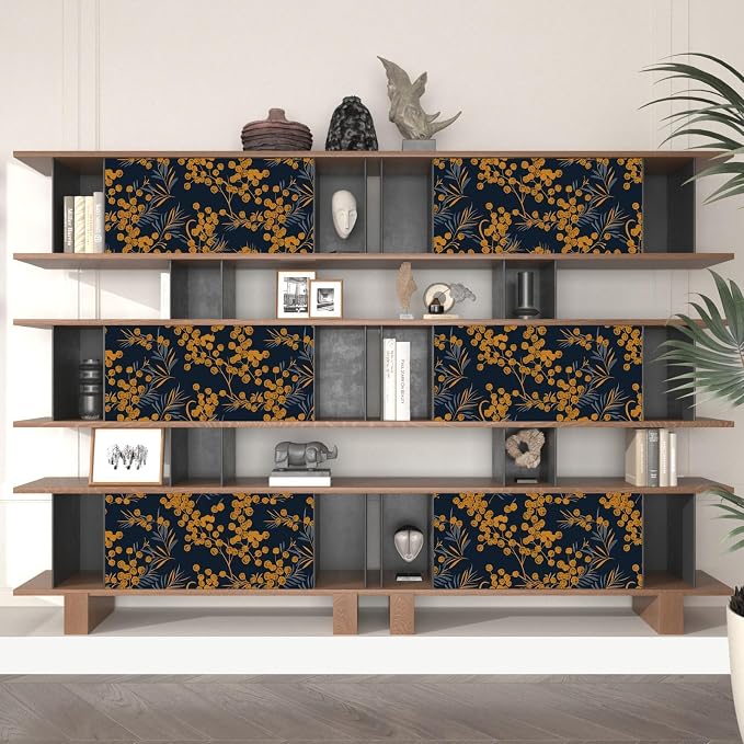 Dark Gold Floral Leaf Vintage Wallpaper Peel and Stick 17.5" × 393" | Self Adhesive/Removable/Waterproof/Thick Vinyl Contact Paper for Bathroom Bedroom Shelf Cabinet Drawer,Prepasted,Easy Peel