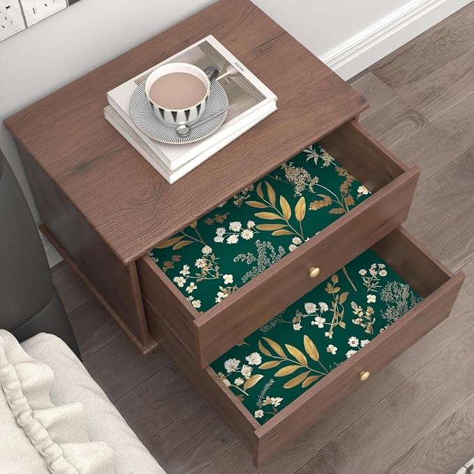 Vintage Dark Green Gold Floral Peel and Stick Wallpaper 17.5"x197" | Self Adhesive/Removable/Waterproof/Thick Vinyl Contact Paper for Bathroom Bedroom Shelf Cabinet Drawer,Prepasted,Easy Peel