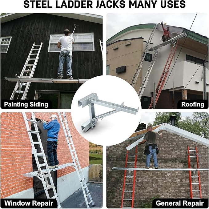 New Upgraded Adjustable Ladder Jacks 2 Pack for Scaffolding Platform, Two-Rung Short Body Extension Ladder Jack Scaffold Bracket, Silver Ladder Platform Accessories Ladder Jack Part for Working Stage