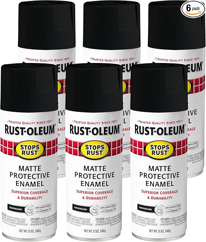 Rust-Oleum 369178-6PK Stops Rust Spray Paint, 12 oz, Matte Peppercorn, 6 Pack