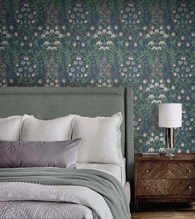 NextWall Tulip Garden Floral Peel and Stick Wallpaper (Deep Ocean & Purple Haze)