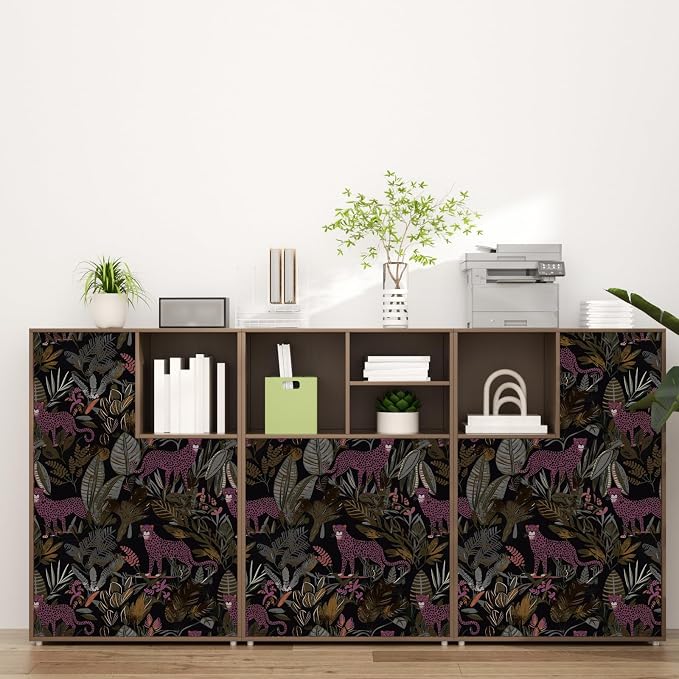 Dark Pink Vintage Leopard Peel and Stick Wallpaper 17.5" x 787" | Waterproof Vinyl Self Adhesive Removable Renter Friendly Floral Contact Paper