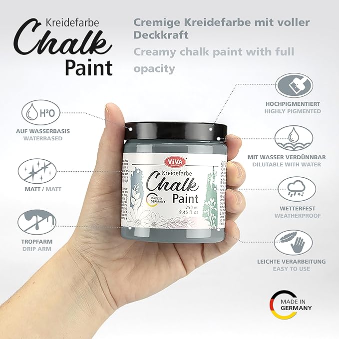 Viva Decor Chalk Paint (Platinum Grey) 8.45oz - Featuring a Chalky & Matte Finish, this paint is perfect for crafting Shabby Chic & Vintage looks on wood furniture and decor pieces