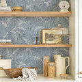 Ismoon Vintage Wallpaper Peel and Stick Dusty Blue Botanical Wallpaper 17.3in x32.8ft Leaf Removable Waterproof Blue/White Contact Paper for Bedroom Kitchen Renter Friendly Wall Decor Vinyl