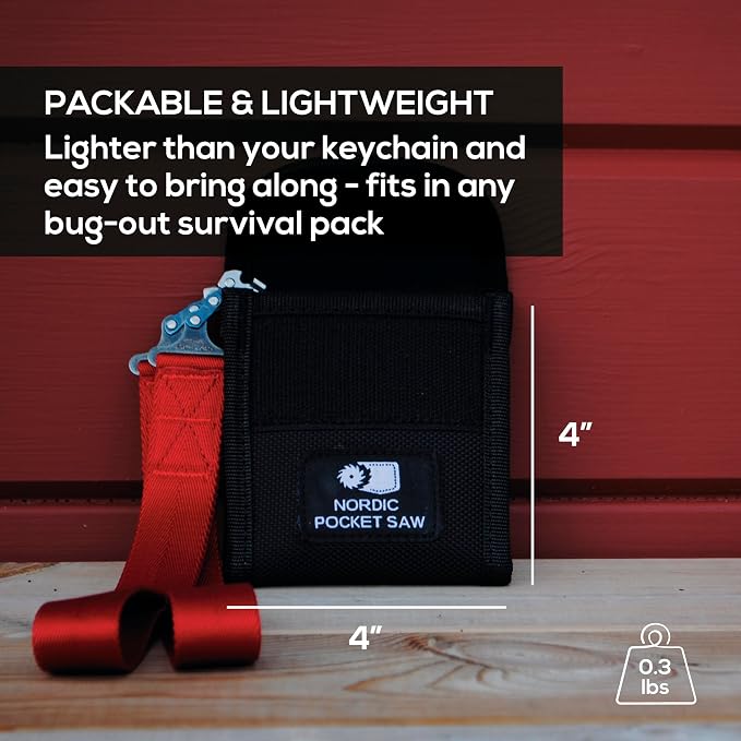 Nordic Pocket Saw 25.6 Inch Pocket Chainsaw with 33 Bi-Directional Teeth for Clearing Trails - Handy Backpacking Saw with Extra Large Nylon Handle Loops - for Survival and Emergency Situations