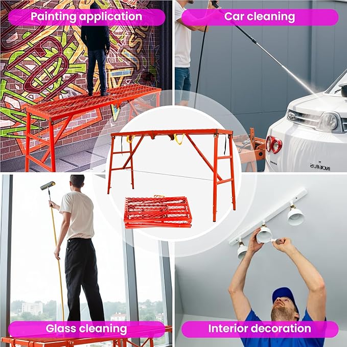 900LBS Foldable Work Platform Scaffolding, Portable Scaffolding Ladder with 5-Level 34"-53" Height Adjustable Welded Steel Work Platform, Multi-Purpose Scaffold Ladder for Painting, Wiring, Home Decor
