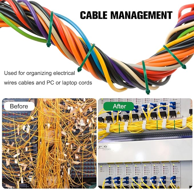 Zip Ties 6 inch, 1000 Pack Green Zip Ties, Green Cable Ties Self-Locking Nylon Cable Ties with 40 lbs Tensile Strength,Wire Ties for indoor and outdoor use.