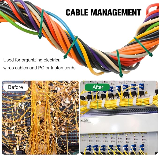 Zip Ties 12 inch, 1000 Pack Green Zip Ties,Green Cable Ties Self-Locking Nylon Cable Ties with 50 lb Tensile Strength,Wire Ties for indoor and outdoor use.