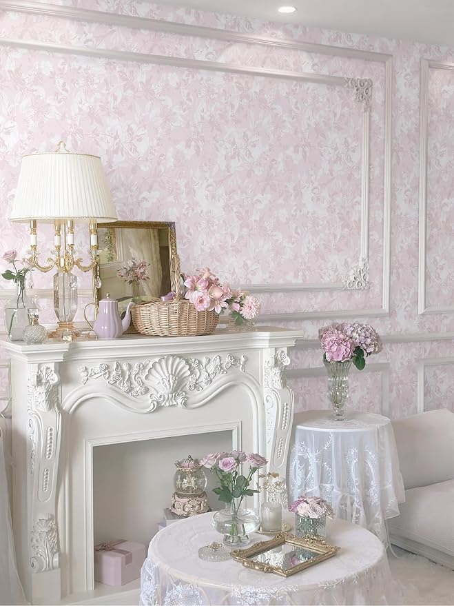 17.3" X 393" Peel and Stick Wallpaper Floral Boho Pink Contact Paper Bird Cute Girl Modern Wall Paper Renter Friendly Waterproof Removable Self Adhesive Bedroom Kitchen Dorm Cabinets Vinyl