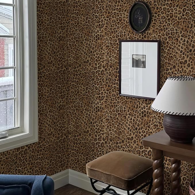 Brown Leopard Print Peel and Stick Wallpaper, 17.3" x 1200" | Waterproof Removable Self Adhesive Wallpaper, Unique Funky Cheetah Contact Paper for Bedroom, Bathroom, Decor,144.3 sq.