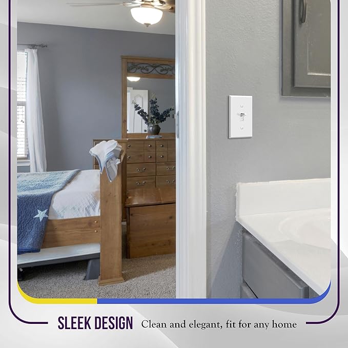 ENERLITES Toggle Light Switch Metal Cover Plate, Wall Plate, Corrosion Resistant, Standard Size 1-Gang 4.50" x 2.76", Powder Coated Stamped Steel, 7711-WM, White Matte