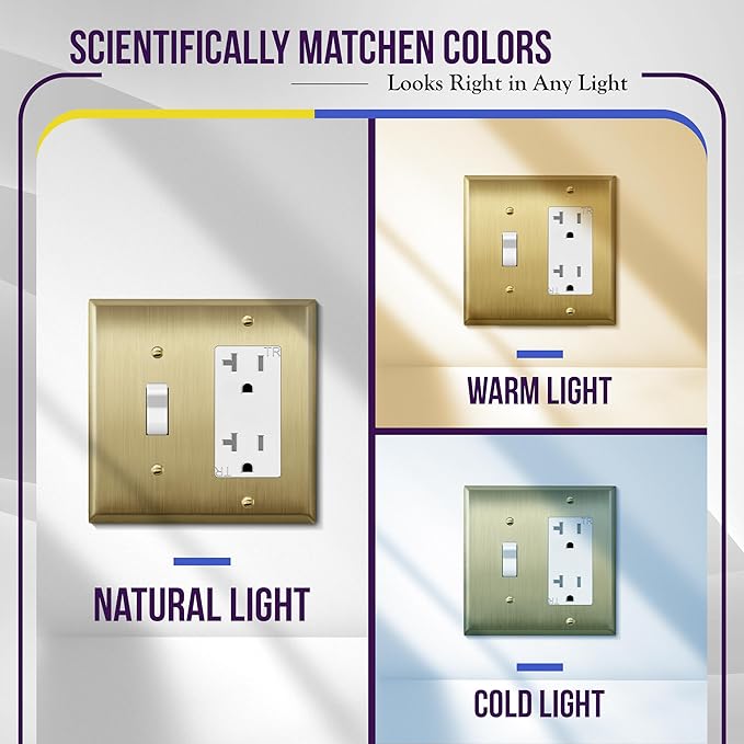 ENERLITES Combination Toggle and Decorator Switch Metal Wall Plate, Stainless Steel 201, Corrosion Resistant, Size 2-Gang 4.50" x 4.57", 771131-BB, Brushed Brass, Gold