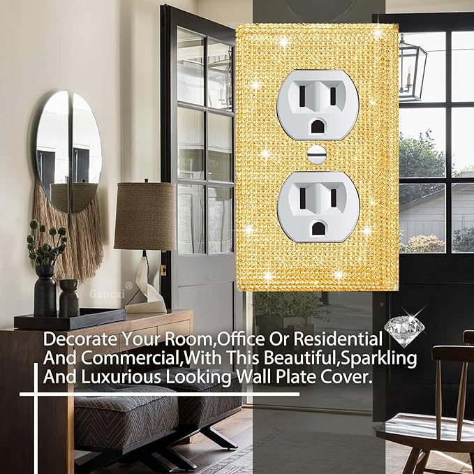 Shiny Golden Light Switch Cover Gold Rhinestones Wall Plates Light Switch Cover Plate Decorative Outlet Covers