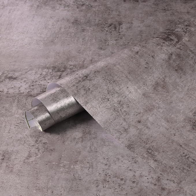 BOMENG Purple Cement Industrial Wallpaper Concrete Peel and Stick Silver Metallic Wall Paper，Extra Wide Contact Paper for Countertops、Basement，Hotel Lobby, Living Room, Bar 31.5"x354"