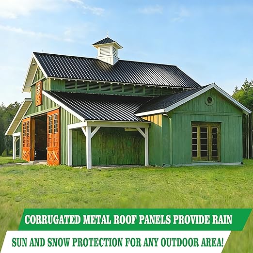 20pcs Metal Roofing Panels, 42.52'' L ×17.72'' W 102.25 ft² Corrugated Metal Sheets, Galvanized Steel Roof Fence Panels for Mobile Homes, Garages, Chicken Coop, Sheds, Stables, Patio, Black
