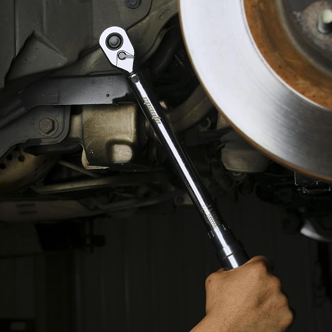 EPAuto 1/2-Inch Spring-Loaded Ring Locking Torque Wrench, 10~150 ft-lb | 1/2-Inch Spring-Loaded High-Contrast Scale, and Click Alert, with Dual Direction Adjustment, 10~150 ft-lb, Cr-V