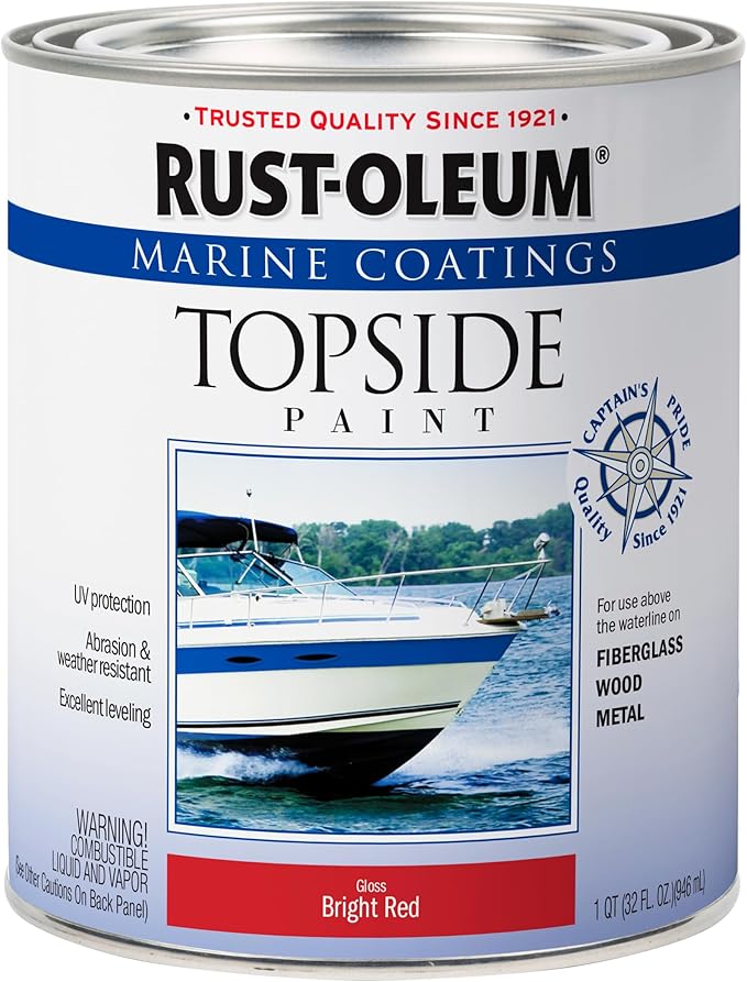 Rust-Oleum 207004 Marine Coatings Topside Paint, Quart, Bright Red
