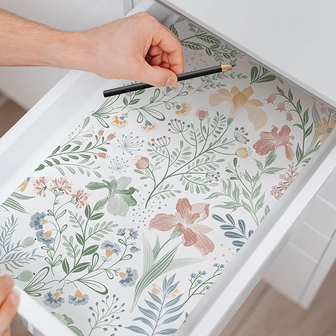Fititem Floral Peel and Stick Wallpaper Boho Nature Wall Paper 17.3”×197” | Self Adhesive Floral Contact Paper Cabinet Flower Modern Wildflower Wallpaper Removable Waterproof Wallpaper Bathroom Bedroom