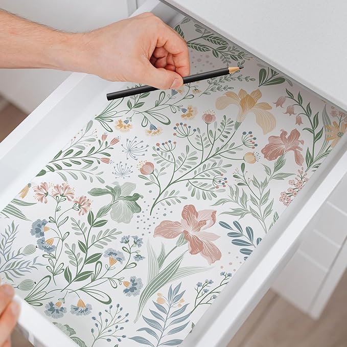 Fititem Floral Peel and Stick Wallpaper Boho Nature Wall Paper 17.3”×78.7” | Self Adhesive Floral Contact Paper Cabinet Flower Modern Wildflower Wallpaper Removable Waterproof Wallpaper Bathroom Bedroom