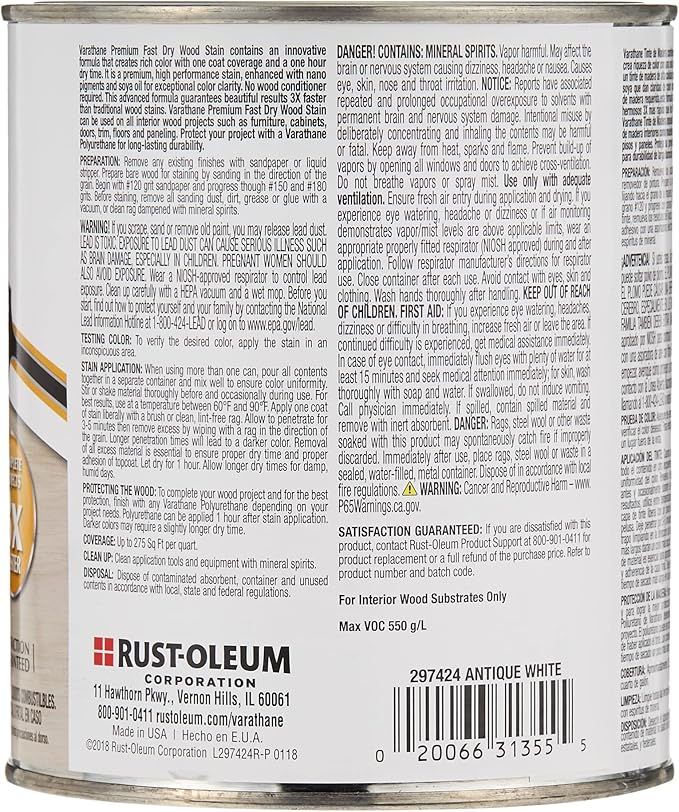 Varathane 297424 Premium Fast Dry Wood Stain, Quart, Antique White (Pack of 2)