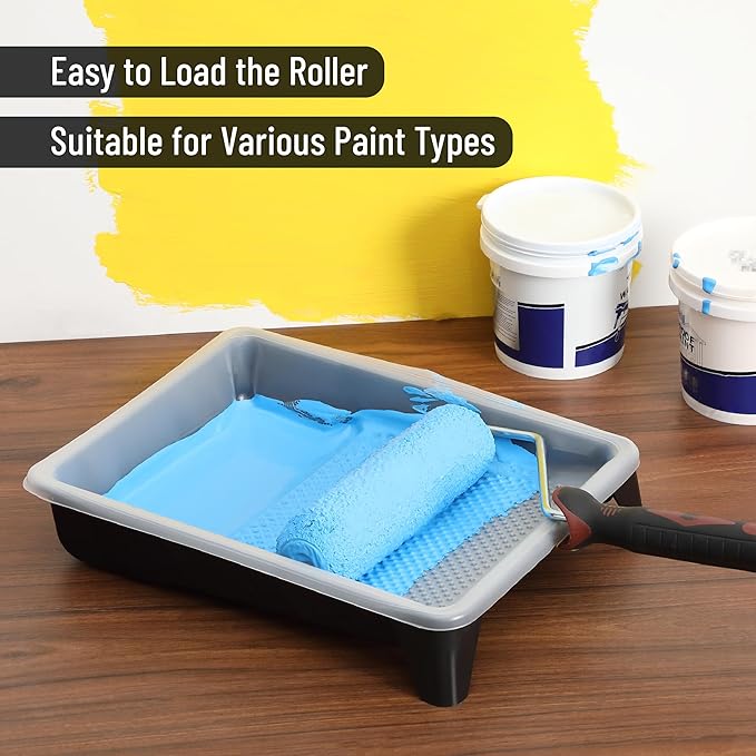 Bates- Paint Tray Set, 9-Inch, 11 pcs, Plastic Paint Tray with 10 Tray Liner, Textured Deep Capacity Disposable Paint Tray Liner, Paint Pan Liners, Paint Pans Trays, Paint Trays