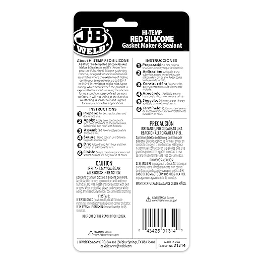 J-B Weld 31314 Red High Temperature RTV Silicone Gasket Maker and Sealant - 3 oz. - 2-Pack
