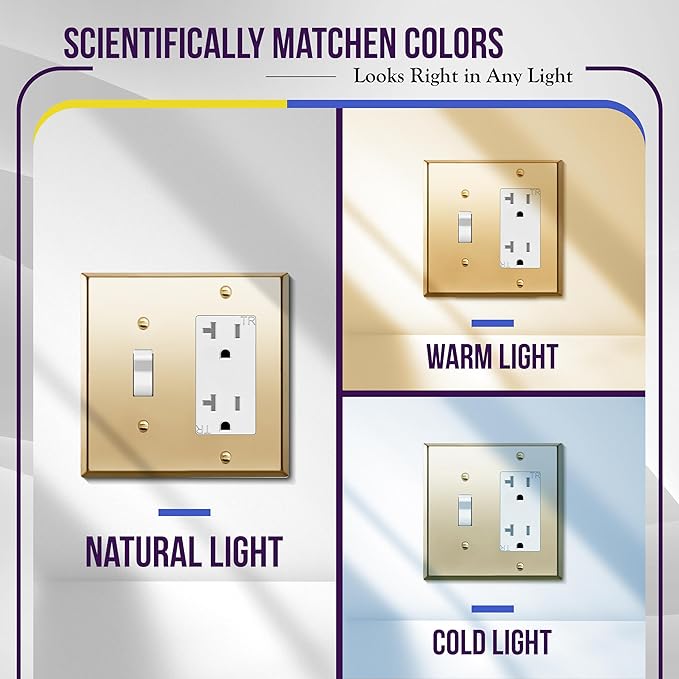 ENERLITES Combination Toggle and Decorator Switch Metal Wall Plate, Stainless Steel 201, Corrosion Resistant, Size 2-Gang 4.50" x 4.57", 771131-PB, Polished Brass, Gold