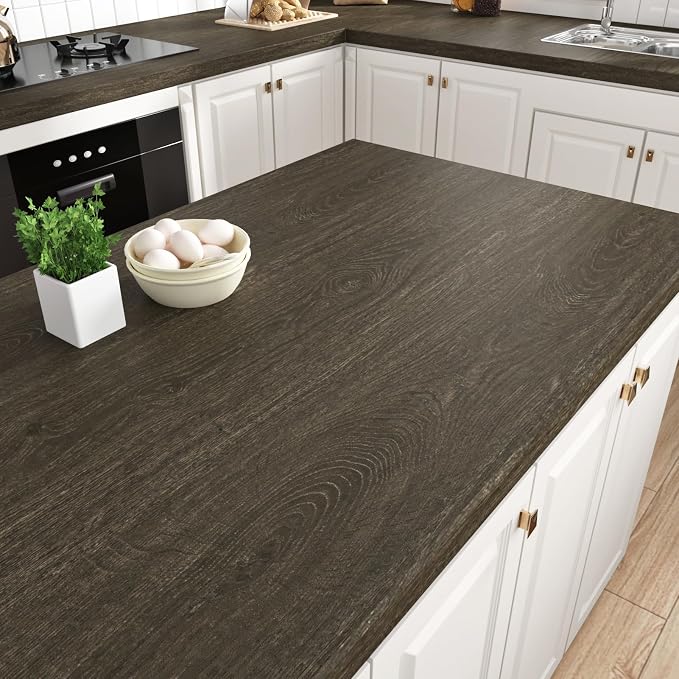 WESTICK Vintage Brown Wood Contact Paper Waterproof Peel and Stick Countertops Walnut Wood Wallpaper Kitchen Contact Paper Wood Vinyl Countertop Wrap for Tables Cabinets Drawers Office Desk 12" x 78"