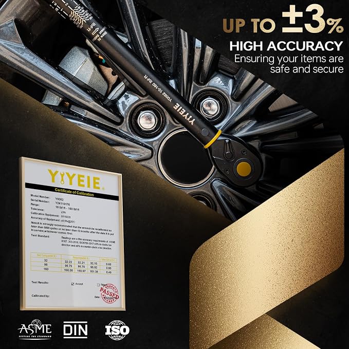 1/2-Inch Drive Torque Wrench with Upgraded Lock Ring, ±3% High Precision Click, 10-160 FT.LB (10-227 Nm), 2-Way 72-Tooth for Easier Adjustments, Ideal for Moto, Lug Nuts, Tires, Wheels, and Car Repair