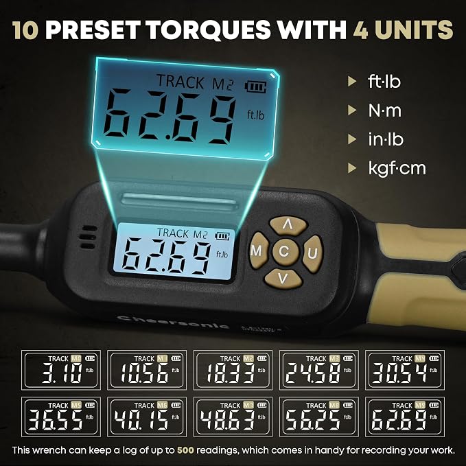 Digital Torque Wrench 3/8 Drive, 3.1-62.7ft-lb ±1% Accuracy Inch Pound Torque Wrench with Buzzer and LED Torque Wrench Set with Bits & Spark Plug Socket for Motorcycle, Car Repair Desert Tan