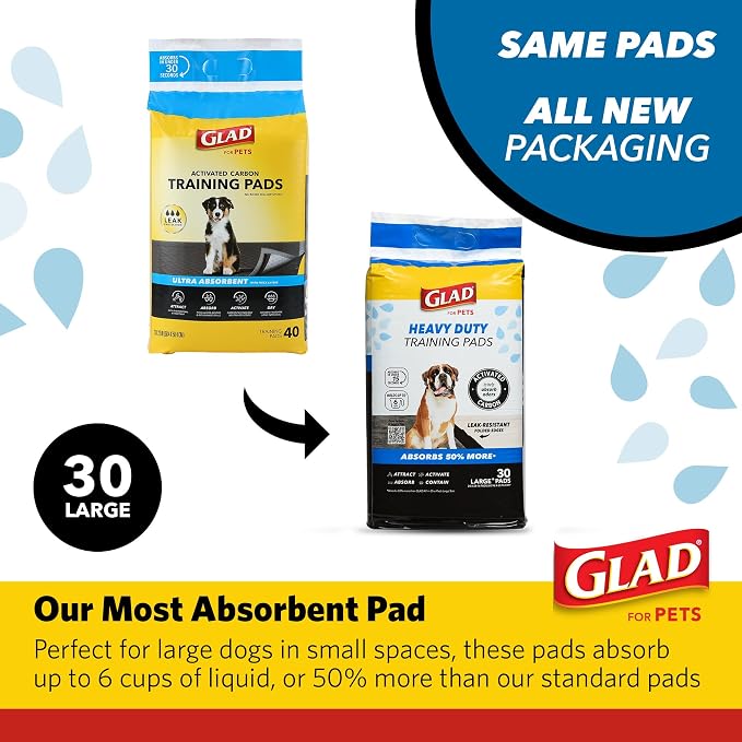 Glad for Pets XL Charcoal Training Pads, Heavy Duty Leak-Resistant Puppy Pee Pads with Activated Carbon Odor Control, Quick-Dry Quilted Top, Indoor Potty & Crate Liner, 24 x 24 in, 30 Count - 8 Pack