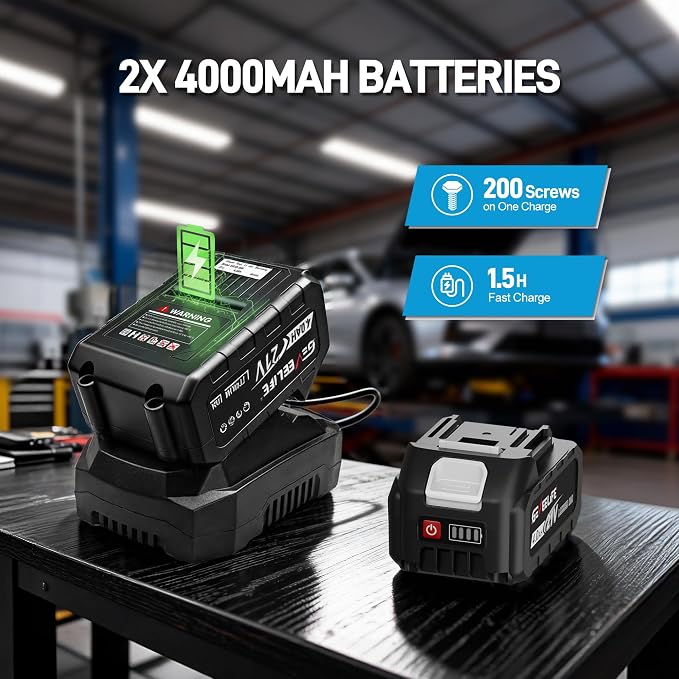 GEVEELIFE Impact Wrench 480Ft-lbs(650N.m) Brushless, 1/2 Impact Gun with 2x4.0Ah Battery, Cordless Impact Wrench, 6 Sockets, 8 Drill Bits, 3300RPM Power Electric Impact Driver for Car/DIY Furniture