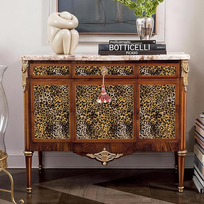 Black Gold Leopard Print Peel and Stick Wallpaper, 17.3" x 120" | Waterproof Removable Self Adhesive Wallpaper, Unique Funky Cheetah Contact Paper for Bedroom, Bathroom, Decor