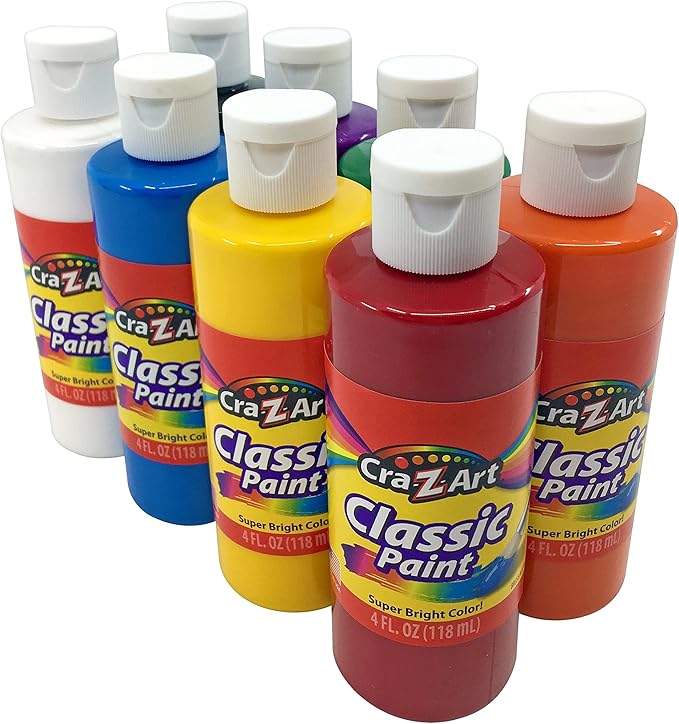 Cra-Z-Art Washable Classic Paint Bulk Pack 8ct, Assorted Colors 4oz each bottle