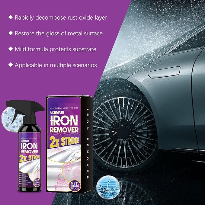 Iron Remover Car Detailing, 120ml Long-Lasting Powerful Rust Stain Remover, Cleaner Detailing Solution for Calipers Rv Tires Paint Brakes Boat Wheels