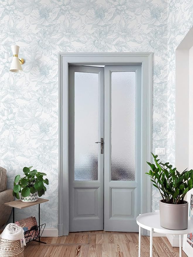 Ismoon Large Floral Peel and Stick Wallpaper Boho White and Blue Contact Paper 17.3inx16.4ft Modern Wall Paper Removable Self Adhesive Vinyl Wallpaper for Bedroom Cabinet Waterproof Mural Wall Decor